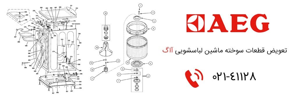 قطعات سوخته را به منظور تعمیر لباسشویی آاگ تعویض می کند